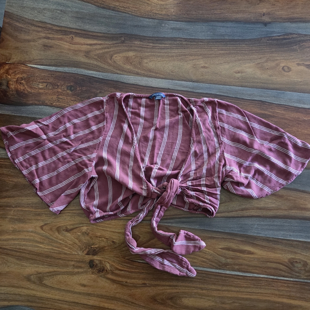 American Eagle Cropped Tie Shirt Bell Sleeves Striped Medium Sexy Cute